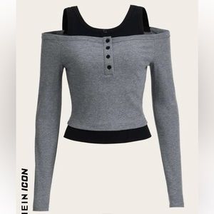 SHEIN ICON Two Tone Cold Shoulder 2 In 1 Tee